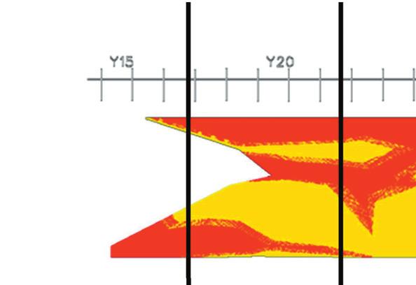 Case Studies Figure 6 Footwall domains with respect to the damage surface geometry, front view from the east (upper image)