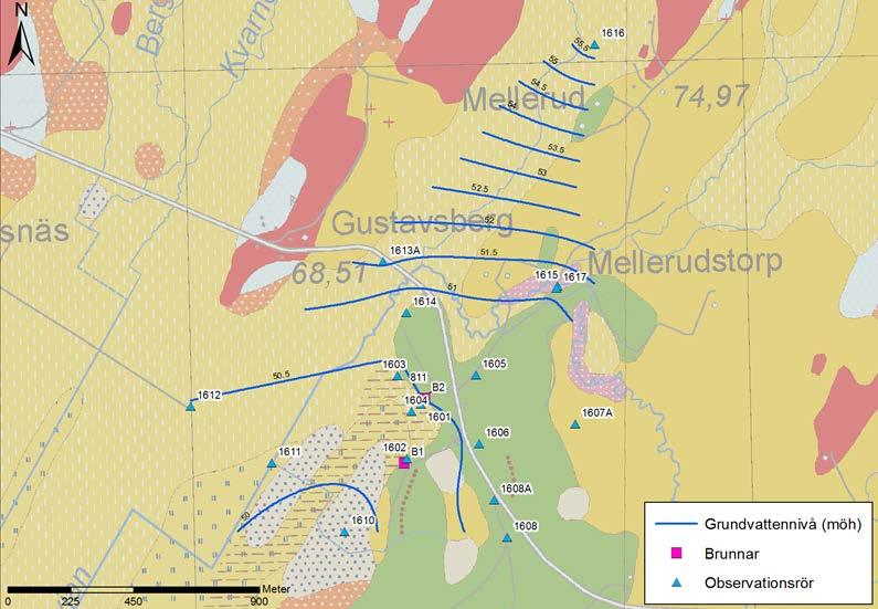 I de centrala delarna av isälvsavlagringen ligger grundvattennivån relativt långt under markytan. Den ostörda grundvattennivån ligger ca 10-20 meter under markytan.