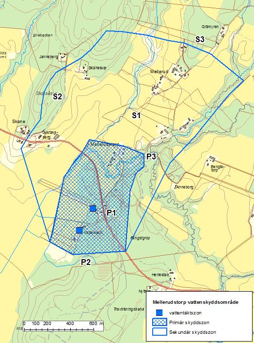 Figur 11: Motiv till avgränsning av Mellerudstorp vattenskyddsområde.