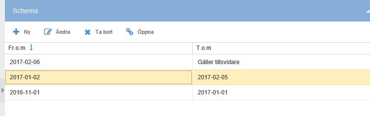 Genom detta förfarande har schemat nu kopierats till de olika datumbryten och ingen ändring har ännu gjorts.