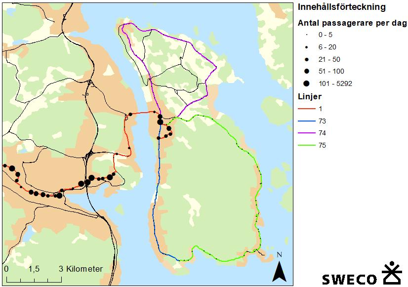Resandet med kollektivtrafik på Alnön är idag främst koncentrerat till Vi, se Figur 20.