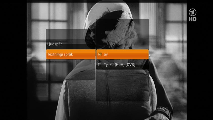 Permanent justering av språk och ljud görs i menyn: Meny > Konfiguration > Språk Text-TV Text-TV-knappen aktiverar och stänger av text-tv funktionen.