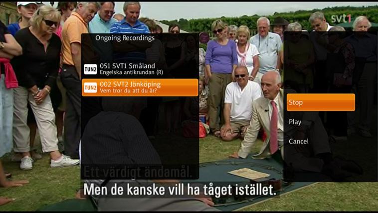 Standardinspelning/ direktinspelning För att starta en direktinspelning av det program som just börjar eller pågår för närvarande trycker ni på inspelningsknappen.
