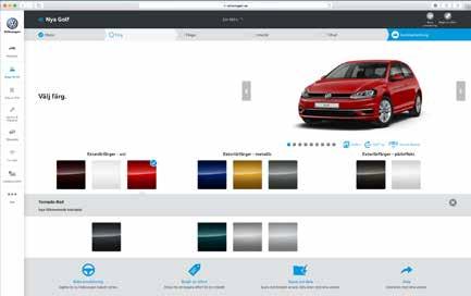 Här kan du välja olika lack färger, testa olika fälgar och tillval och se hur