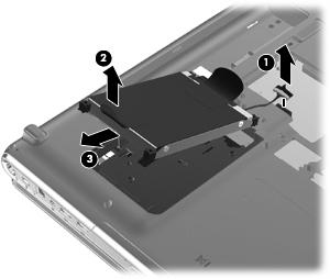 10. Använd plastfliken (2) på hårddiskens vänstra sida för att lyfta upp hårddisken i 45 graders vinkel, och ta sedan ut hårddisken (3) från datorn. Så här installerar du en hårddisk: 1.