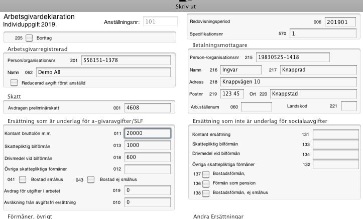 Vill du inspektera/redigera en huvuduppgift, klicka på huvuduppgift så visas hela huvuduppgift. Knapparnas betydelse - Ny deklaration för perioden.