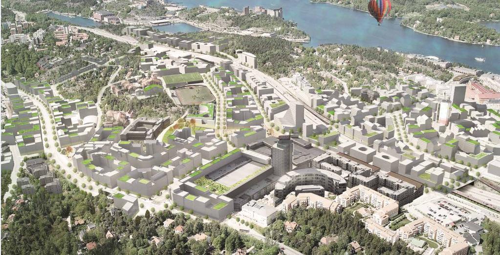en ny stadsdel växer fram. man brukar säga att Stockholm är en stad som ständigt växer och med det menar man oftast att gränserna för själva stadskärnan hela tiden förflyttas.