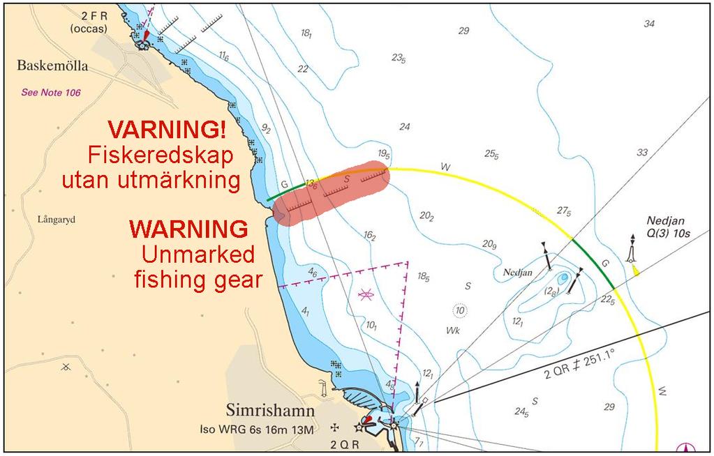 2016-07-07 13 Nr 606 Fiskeredskap utan utmärkning Gamla fiskeredskap under vattenytan Sjöfartsverket,