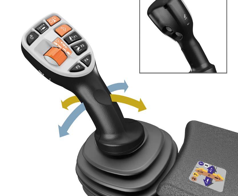 HEXACTIV växlingsautomatik D Trepunktslyft bak E Aktivering av styrningsautomatik GPS PILOT F Manuell handgas G Skjutreglage för djupbegränsning av bakre trepunktslyft Den nya multifunktionsspaken en