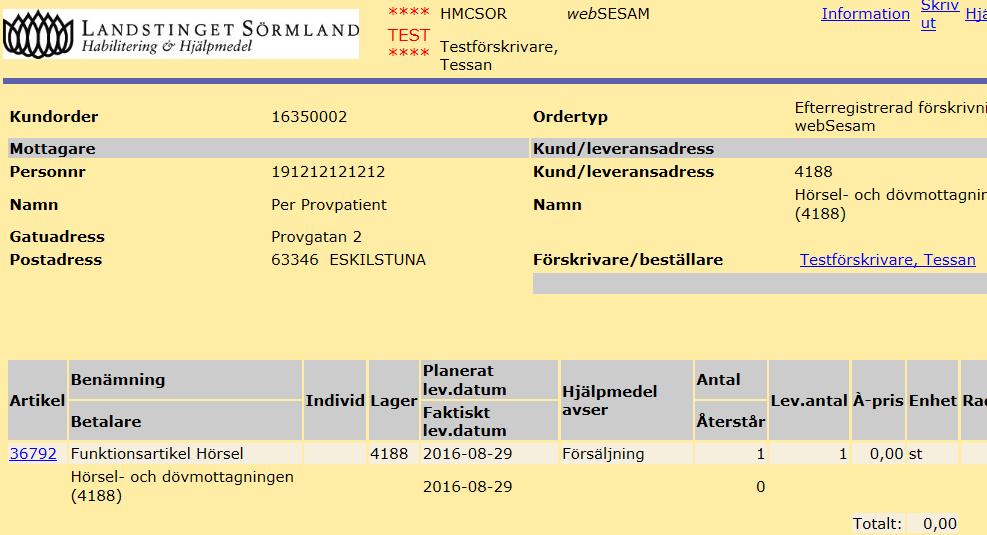 Din order är nu registrerad. (ditt kvitto).
