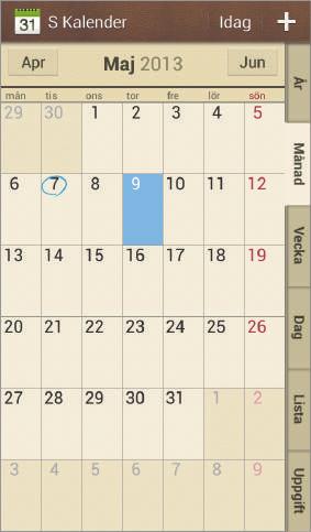 Verktyg S Kalender Använd programmet för att hantera händelser och uppgifter. Tryck lätt på S Kalender på programskärmen.