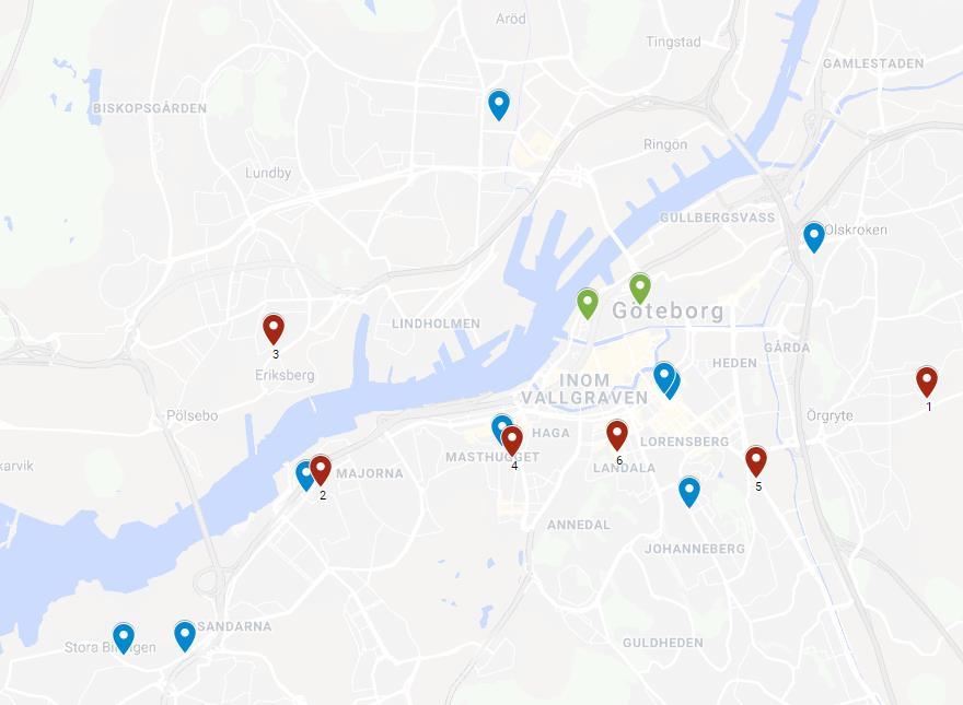 De flesta av de valda restaurangerna ligger centralt i stadsmiljö, omgivna av högre hus, men några av de valda restaurangerna ligger i flerbostadsområde med lägre hus.