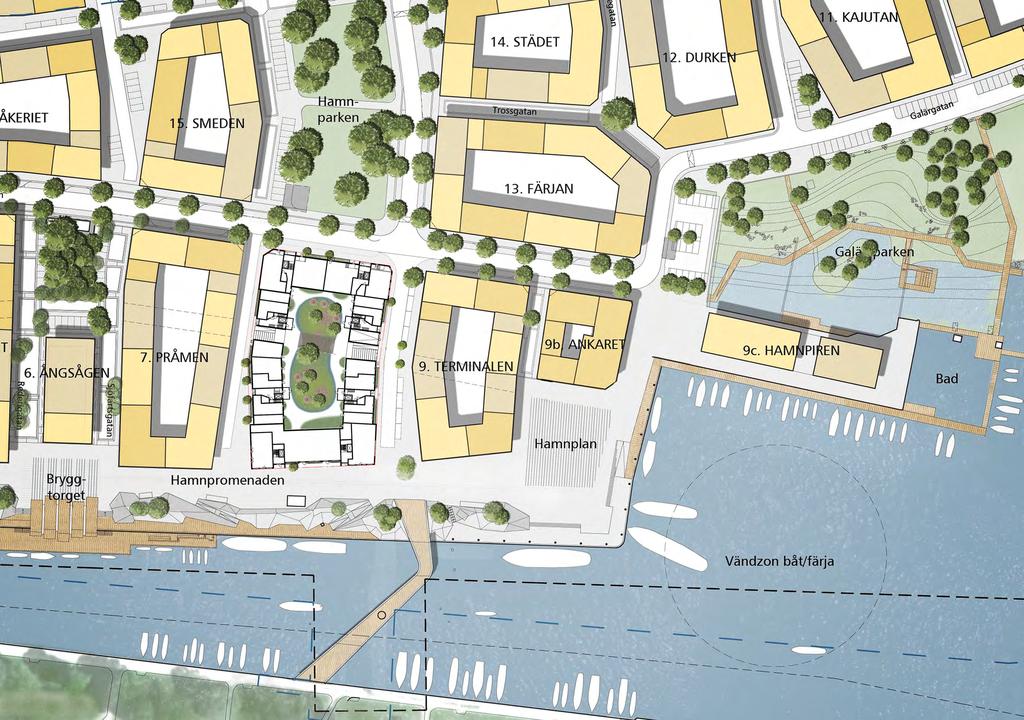 TJÄRLEKEN SITUATIONSPLAN 1:1000 s. 3 Östra Rögårdsgatan Skutgatan a b e a Hamnvägen e c d f g a.