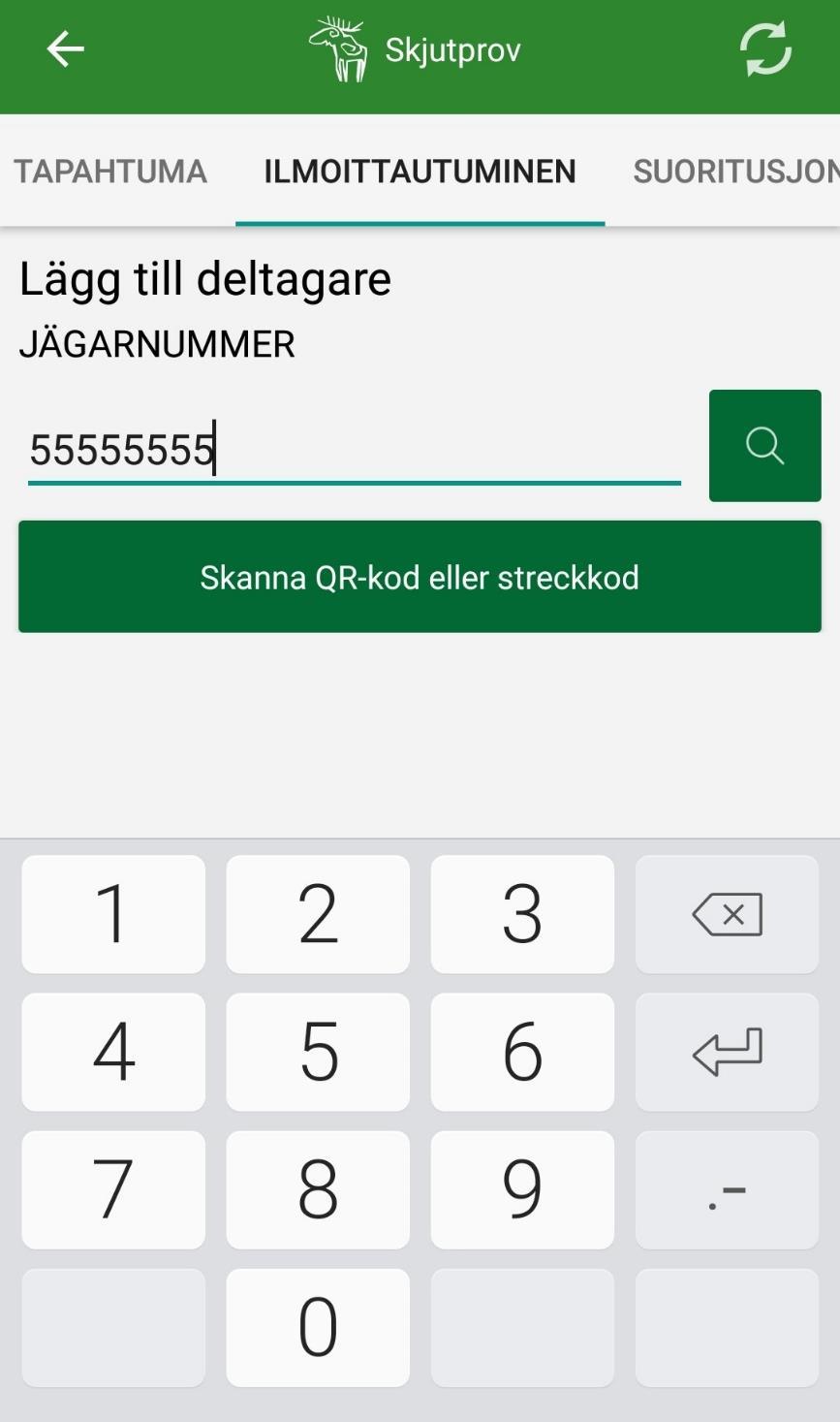 Lägg Siirry till jägarnummer ILMOITTAUTUMI- ELLER NEN skanna -näkymään.