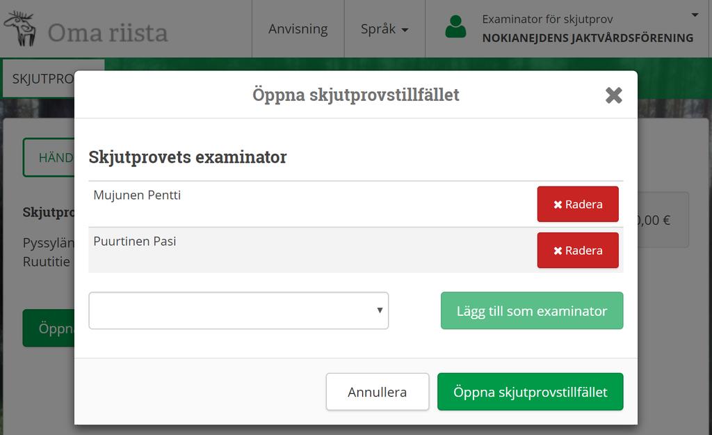 Öppnande av tillfället Öppna