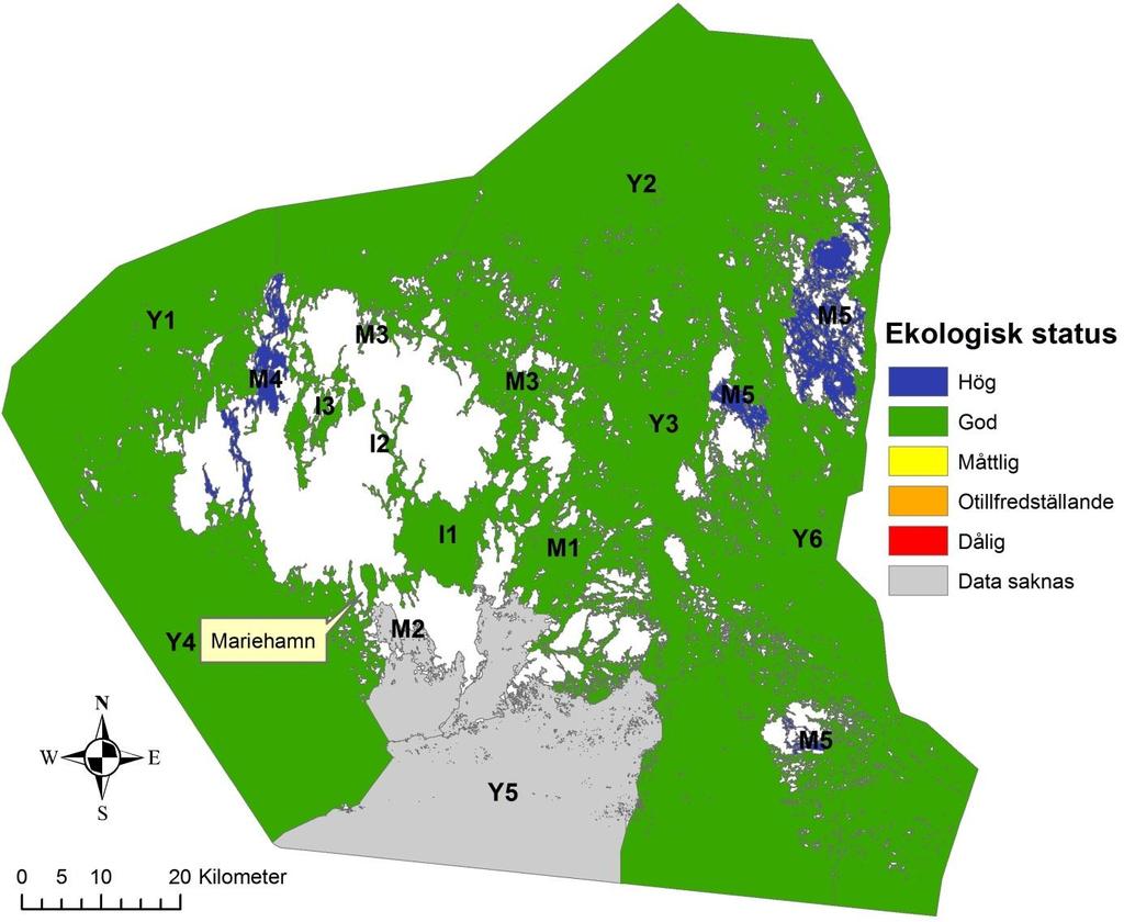 24 Tabell 3. Ekologisk status och EK värde för respektive monitoringområde enligt den finska metoden. Table 6. Ecological status and EQ value for each monitoring area according to the Finnish method.