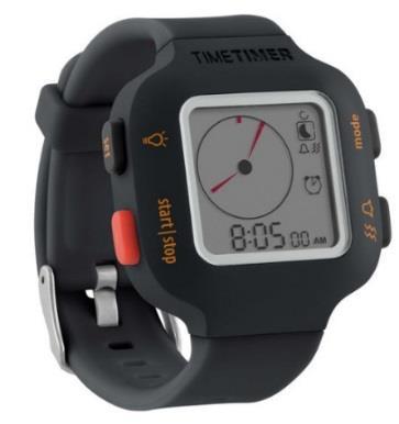 Klocka Time Timer Watch* Klocka med tre funktioner: klocka, timer och alarm. Den har både ljud- och vibrationslarm. Det går att välja vilket larm man vill ha. Det finns två olika storlekar.