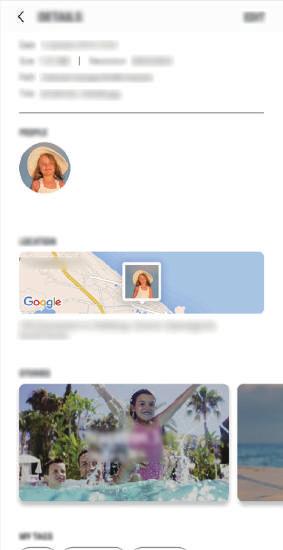 Appar och funktioner Visa information för bilder och videoklipp Du kan visa filinformation som människor, plats och grundläggande information.