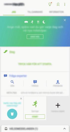 Appar och funktioner Använda Samsung Health Du kan visa den viktigaste informationen från menyer och spårare i Samsung Health för att övervaka ditt välbefinnande och din kondition.
