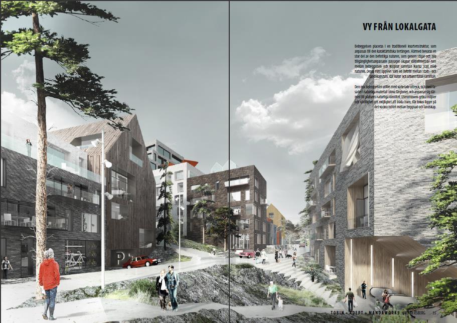 13 (17) Vy från lokalgata i sydväst vid koppling mot tunnelbana. Tobin Properties, Mandaworks, Adept Vy från innergård.
