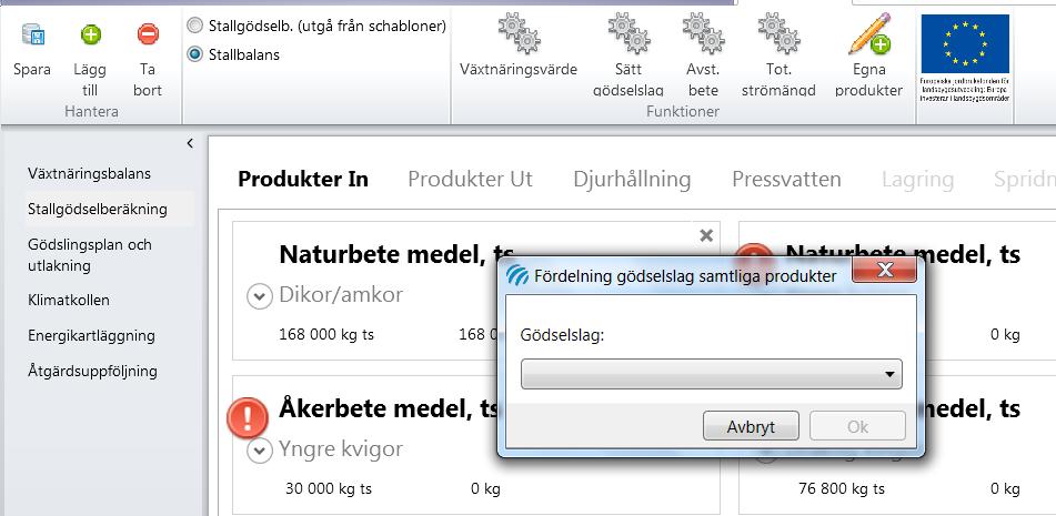 41 5.2.2 Fördela alla produkter på samma gödselslag Du kan klicka på Sätt gödselslag och fördela alla produkter på ett gödselslag.