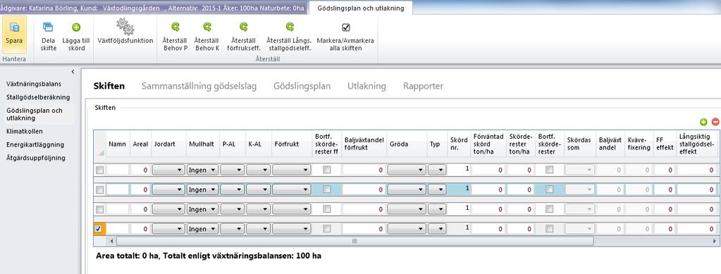 59 7.1 Skiften Nu kan du börja lägga in skiften under fliken Skiften genom att trycka på det gröna plustecknet uppe till höger.