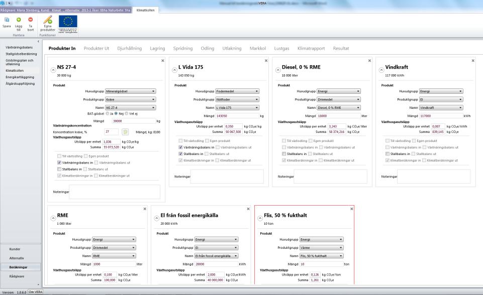 69 8 Klimatkollen Här beskriver vi hur du matar in värden i Klimatkollen i VERA. Bakgrunden till beräkningar av klimatavtryck i VERA hittar du i en separat manual. 8.1 Produkter in Du kan också skapa egna produkter här.