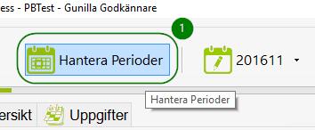 hantera (skapa/öppna/stänga/ta bort) en period klickar du som administratör på Hantera Perioder (1) i det valda bolaget.