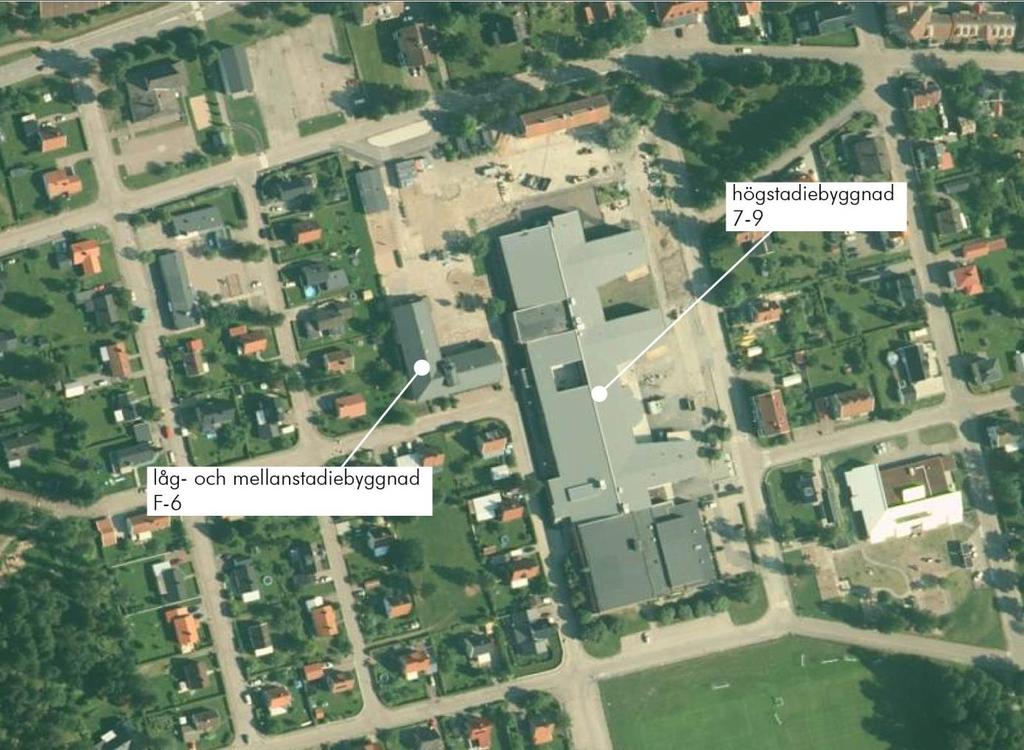 Sannerudsskolan Bild 10 Situationsplan Sannerudsskolan som visar dagens situation. Sannerudsskolans F-6 del ligger i en egen byggnad i nära anslutning till den nyligen om- och tillbyggda 7-9 skolan.