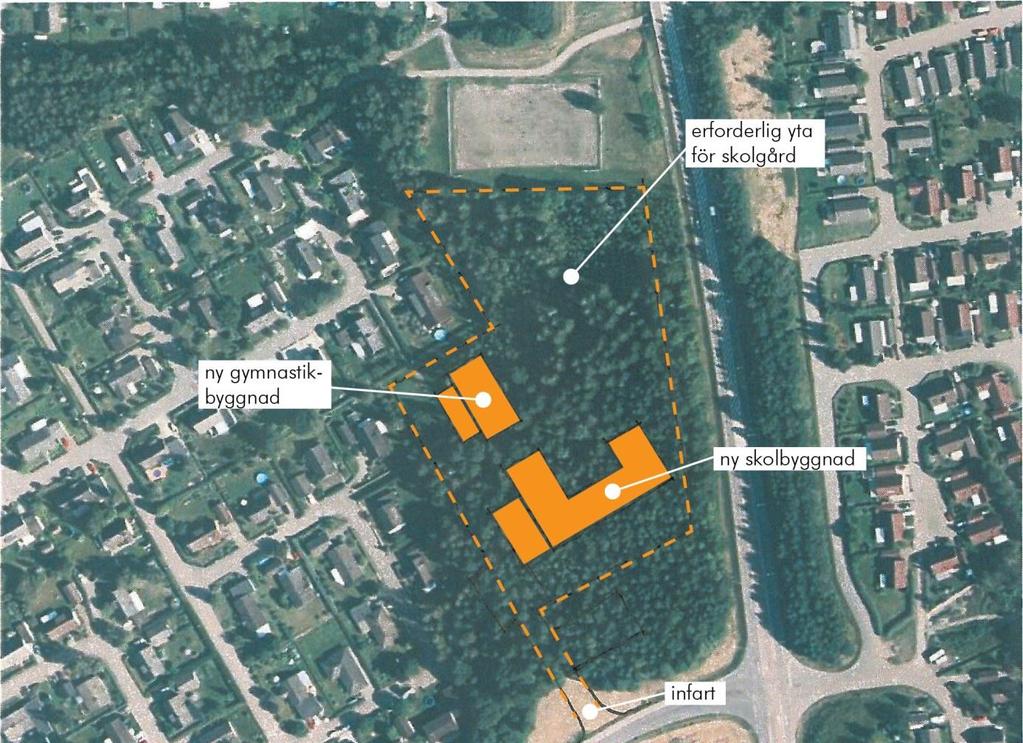 Ny skola Bild 22 Situationsplan som visar en nybyggd skola som ersätter Dalliden och Stenåsen.