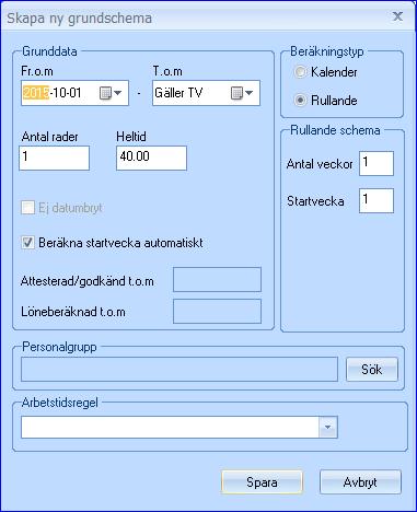 För att du ska kunna göra detta måste du ha behörighet till funktionsnummer 165 under modul 7. En vakant schemarad kan skapas direkt i grundschemat eller i vakansbilden.