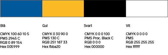 3.5 Färger Profilen innehåller även bestämmelser om vilka som är kommunens färger. Nedan finns kommunvapnets färger.