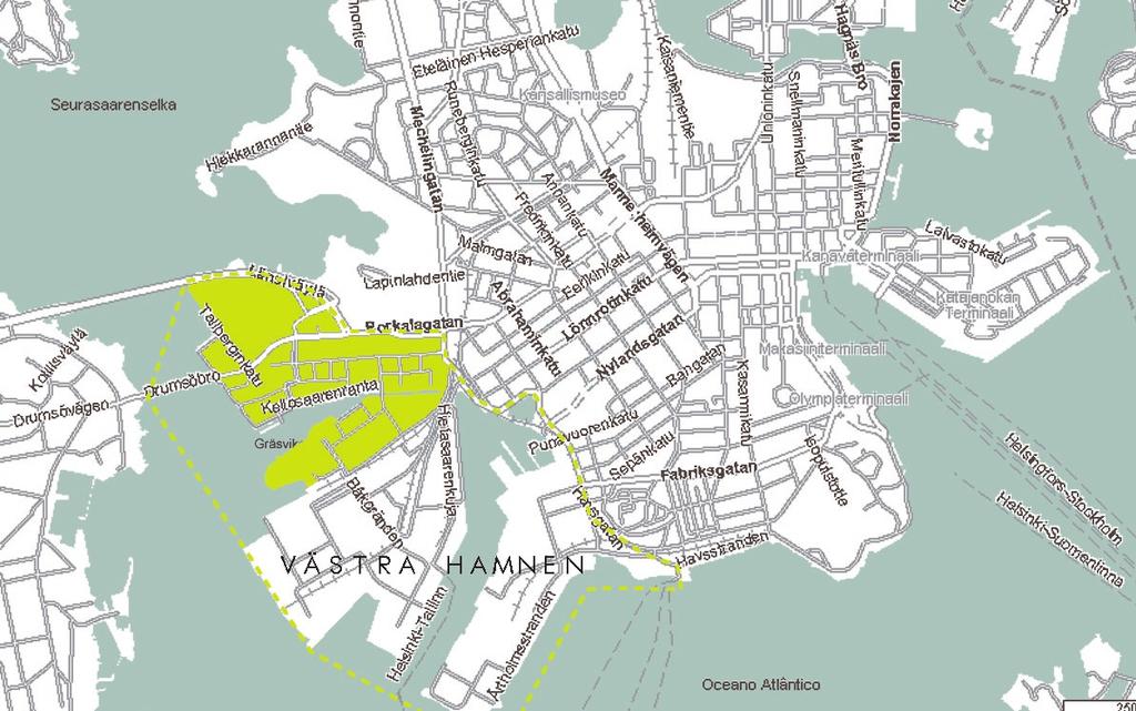 vatten vs stad - en referensstudie av sju vattenfrontprojekt i norden Helsingfors Västra hamnen G R Ä S V I K E N area: byggår: e-tal: antal lgh: verksamhetsyta: avstånd till centrum: 58 ha 1991-1996