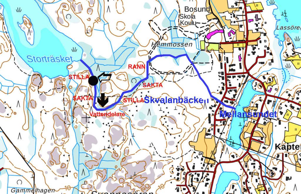4.2 Skvalanbäcken Skvalanbäcken var ca 1,5 km lång och fåran har under projektets gångs besökts vid flere tillfällen. Området är numera helt förändrat av skogsdikning och vattnet rinner åt 2 håll.