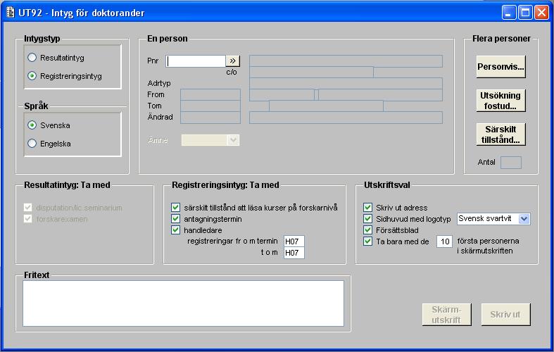 Lou Lagusson 2 (6) Bilaga 1 UT92A00G Funktionshjälp: UT92 Intyg för doktorander Senast uppdaterad 2009-09-28 Funktionen används för att skriva ut intyg för forskarstuderande.