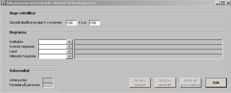 Lou Lagusson 6 (6) Funktionshjälp: UT92 - Utsökning personer med särskilt tillstånd till forskarkurser Senast uppdaterad 2007-10-15.