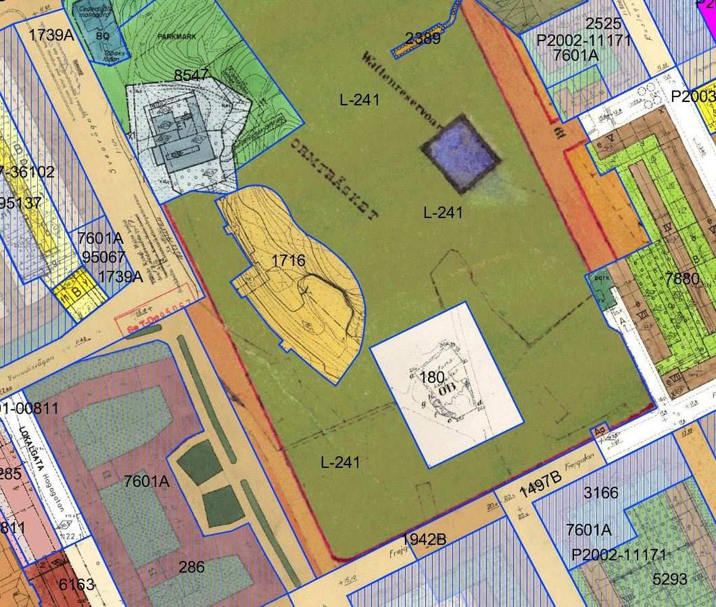 SID 6 (9) Detaljplaner Planmosaik Stadsplan för Norrmalm L-241, fastställd 1880, anger parkmark för kvarteret Ormträsket (Vanadislunden).