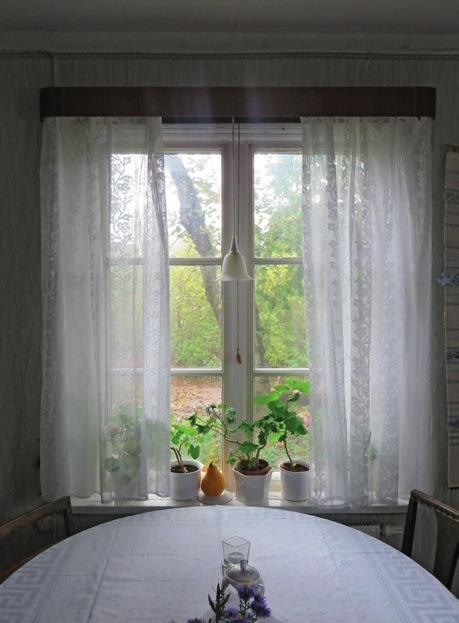 De yttre bågarna hölls på plats av böjda spikar, de inre av påklistrade pappersremsor. Fönstret har troligen tillkommit i samband med att huset uppfördes på 1850-talet.