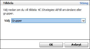Tryck på knappen Välj för alla, vilket innebär att de i bockade värdena är förvalda på användarnivå och inte går att bocka i eller ur,