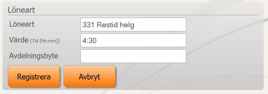 En ny knapp på huvudregistreringsidan har tillkommit vilken öppnar upp ett formulär där användaren väljer önskad löneart samt anger aktuellt