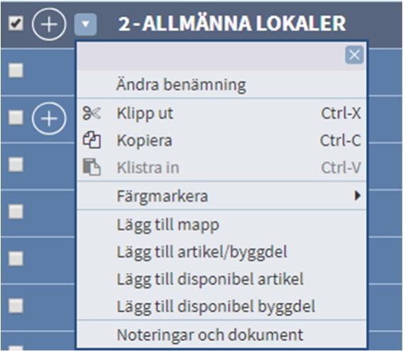 Menyvalen får du fram med menyknappen, högerklick med musen eller genom att hålla fingret på raden en kort stund och släppa Med öppnar du kapitlet