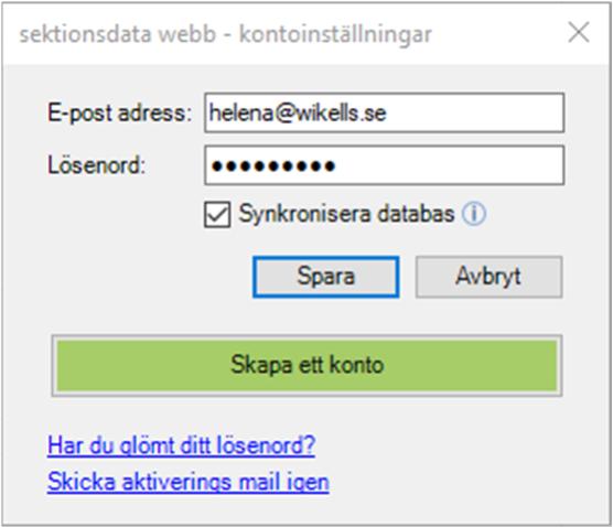 3. Inställningar i sektionsdata För att koppla ihop ditt sektionsdata med sektionsdata webb måste du göra en kontoinställning i sektionsdata.