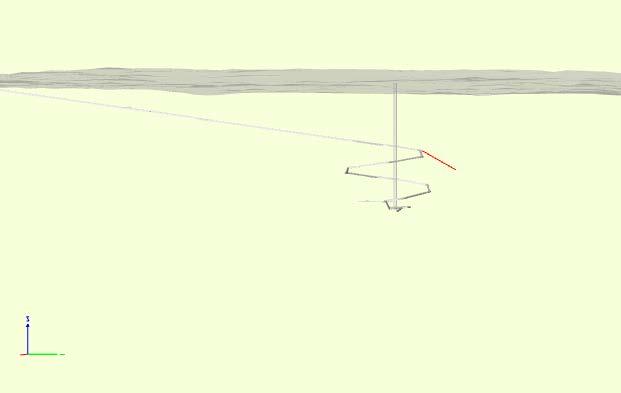 Figure 3-18. Äspö HRL tunnel view from east. Location of surface drilled borehole KA1754A. Shaded area is the ground surface. 3.11.