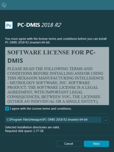 Installera programvaran När PC-DMIS 2018 R2 startas visas skärmen Programvarulicens med det aktuella licensavtalet.