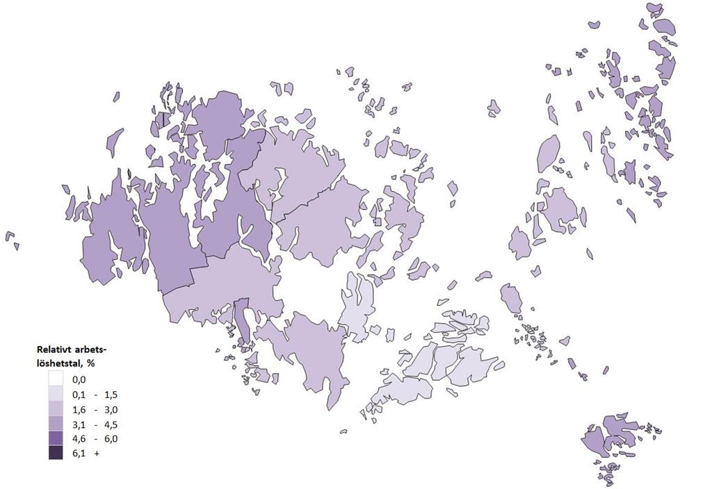 Tabell 6: Det relativa arbetslöshetstalet efter kommun, procent Figur