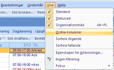 Se översikt över bemannade uppgifter Om man använder uppgifter på de anställdas tider och dessutom har lagt in uppgifter i resursbehovet finns det möjlighet att direkt på fliken planering