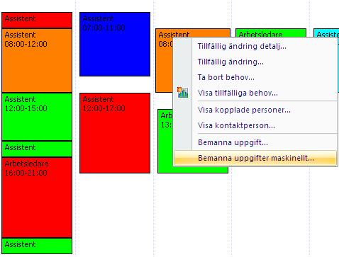 När du valt denna får du fram en förteckning över alla personer i din planering som har kompetensen att utför uppgiften Personerna visas i listan enligt följande: 1.