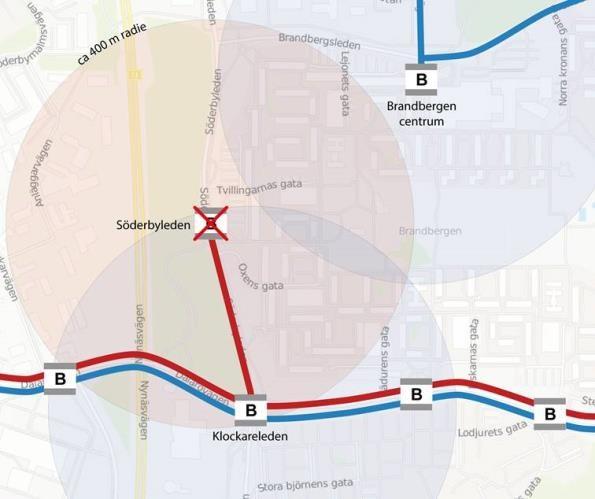 129(14 3 Figur 99 Föreslagen ny linjesträckning för linje 892 Ny linjesträckning Klockarleden Dalarövägen, övervägd borttagen linjesträckning (skaft Klockarleden Söderbyleden Söderbyleden Dalarövägen
