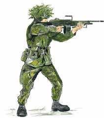 Vid förövningen ska övningsledaren kontrollera att skytten har en riktig skjutställning (enligt Bild 3.
