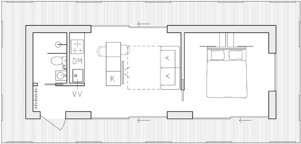 Arkitektritade hus som kan växa med dig HUS: H40 1 235 CM 1 035 CM HALL 150 x 100 cm TOALETT 140 x 200 cm KÖK 460 x 330 cm 387 CM 587 CM SOVRUM 350 x 330 cm Designen är framtagen av oss arkitekter